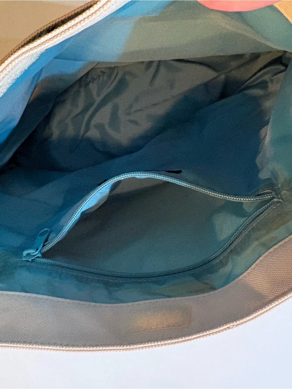 Ford Branded Two-Tone Canvas Shoulder Bag in Teal and Cream